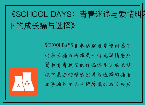 《SCHOOL DAYS：青春迷途与爱情纠葛下的成长痛与选择》